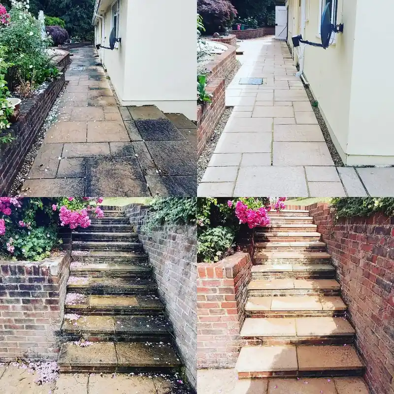 A path and steps before and after jet washing