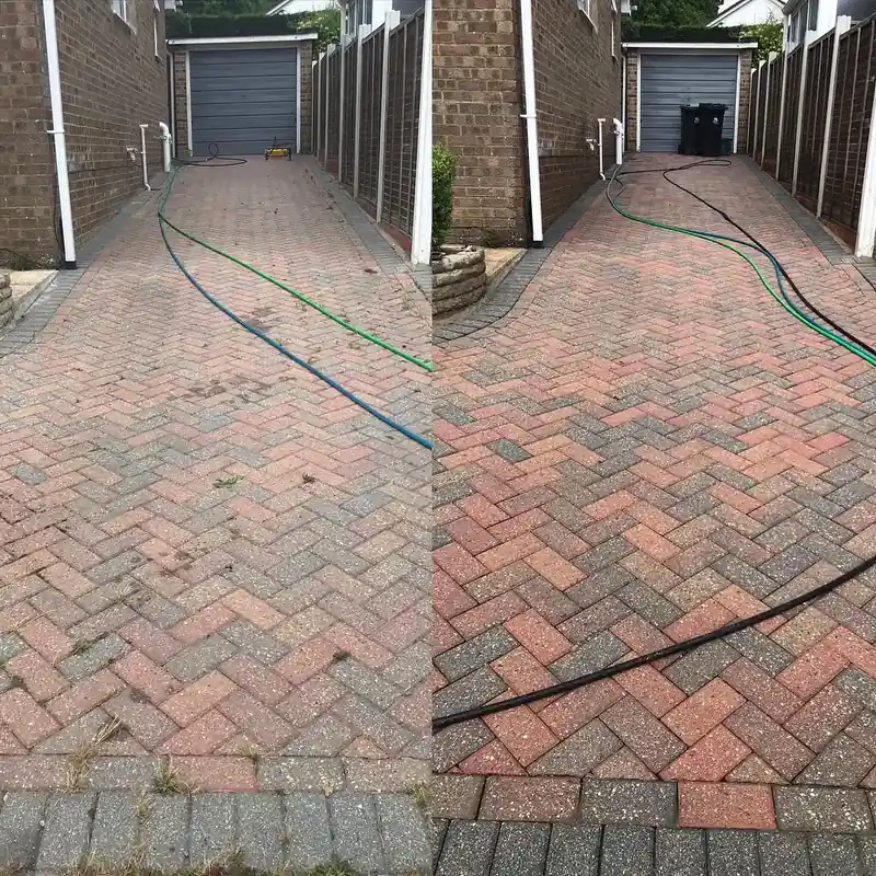 A herringbone drive before and after cleaning