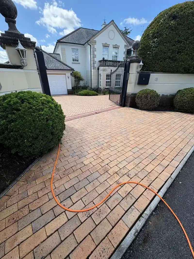 A block paved drive after jet washing